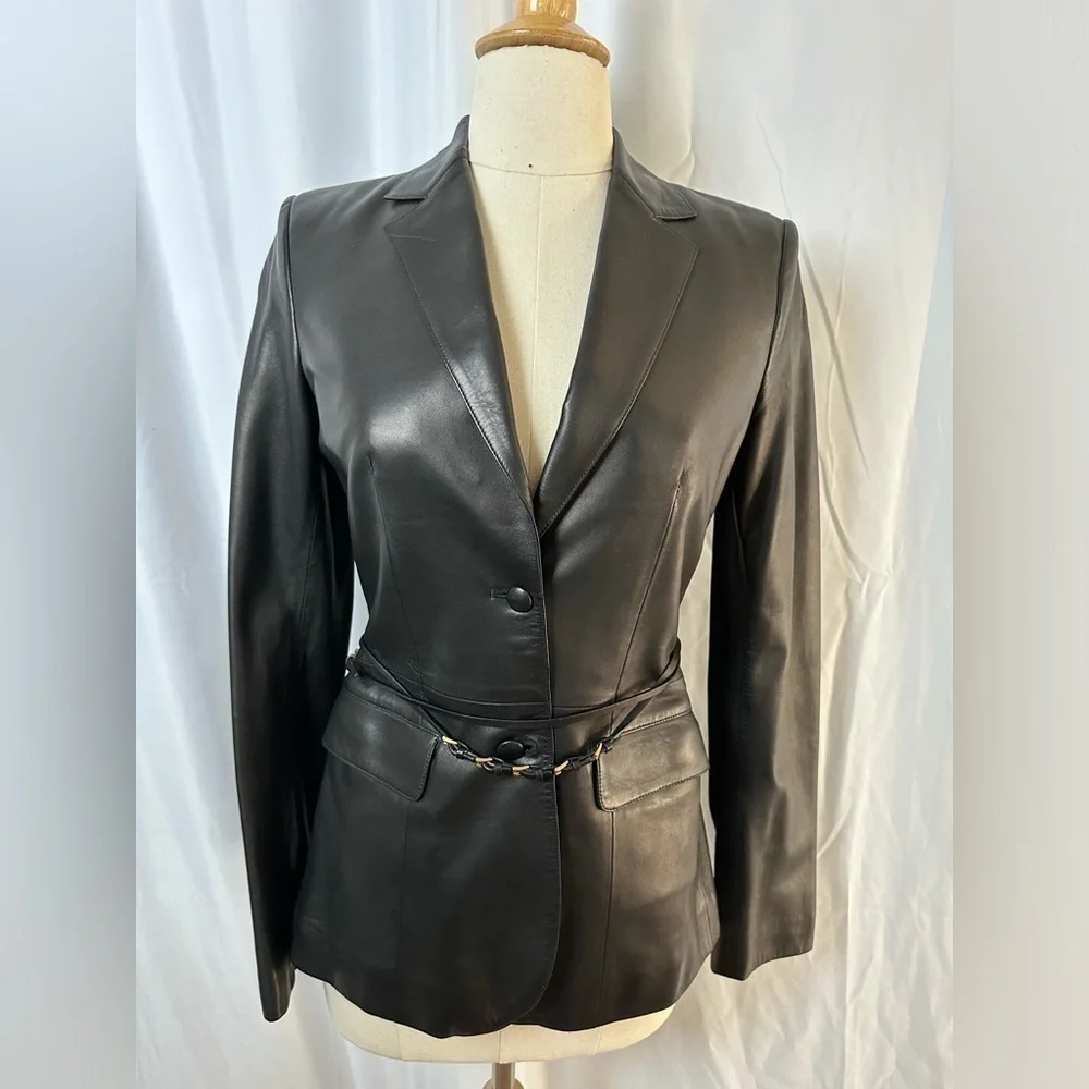 Brand New Prada Black Leather Blazer/Jacket with Detachable Leather Belt